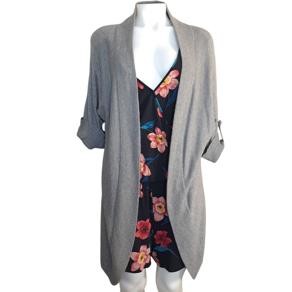 Dressbarn Women's Open‎ Front Midi Cardigan/Sweater Size L Gray